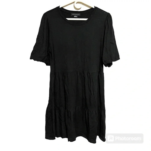 Sanctuary Sunday Stroll Tiered Dress Womens Size L Black Flowy Puff Sleeve - Picture 1 of 9